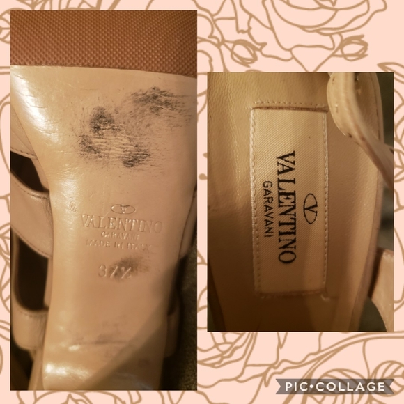 Valentino Beige Leather and Chiffon Rose Heels - Picture 6 of 7